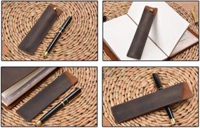 img 1 attached to 🖋️ Daimay Crazy Horse Leather Pen Case Holder: Handmade Fountain Pen Pouch for Ballpoint, Stylus & Touch Pens in Brown - Protective Sleeve Cover