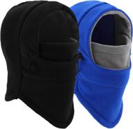 balaclava ski mask - windproof fleece adjustable winter mask for men women (black blue/gray) logo