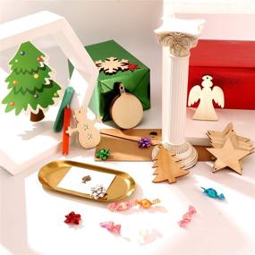 img 1 attached to 🎄 Christmas Wooden Ornaments Set - 50 Snowflake, Angel, Star, and Tree Discs with Hanging Strings for Festive Decorations