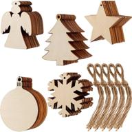 🎄 christmas wooden ornaments set - 50 snowflake, angel, star, and tree discs with hanging strings for festive decorations logo