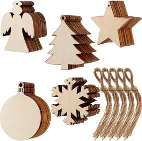 img 4 attached to 🎄 Christmas Wooden Ornaments Set - 50 Snowflake, Angel, Star, and Tree Discs with Hanging Strings for Festive Decorations