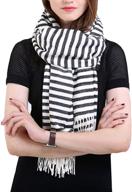 yaosen women's winter warm black and white striped scarf – fringed shawl wrap for classic style logo