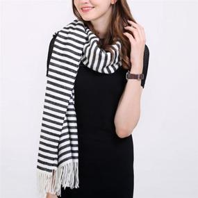 img 1 attached to YAOSEN Women's Winter Warm Black and White Striped Scarf – Fringed Shawl Wrap for Classic Style