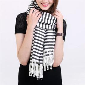 img 2 attached to YAOSEN Women's Winter Warm Black and White Striped Scarf – Fringed Shawl Wrap for Classic Style