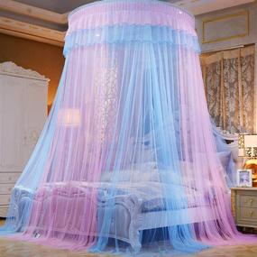 img 2 attached to 🛏️ Mengersi Bed Canopy Mosquito Net - Princess Elegant Lace Round Sheer Mesh Bed Curtains - Princess Dome Bedding Net for Twin Full Queen King Size (Pink/Blue)