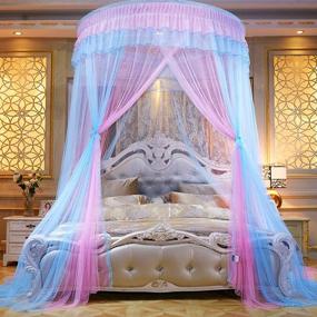 img 3 attached to 🛏️ Mengersi Bed Canopy Mosquito Net - Princess Elegant Lace Round Sheer Mesh Bed Curtains - Princess Dome Bedding Net for Twin Full Queen King Size (Pink/Blue)