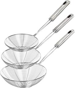 img 4 attached to Versatile Stainless Steel Spider Strainer Skimmer Ladle Set - Ideal for Cooking, Frying, Pasta Straining & Food Preparation