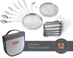 img 3 attached to 🏕️ Camping Silverware Kit - 12 Piece Mess Kit for 2 - Stainless Steel Cutlery Organizer Utensil Picnic Set: Plate, Spoon, Butter Knife, Serrated Knife, Wine Opener, Fork, Napkin - Ideal for Hiking, Camp Kitchen, BBQs