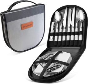 img 4 attached to 🏕️ Camping Silverware Kit - 12 Piece Mess Kit for 2 - Stainless Steel Cutlery Organizer Utensil Picnic Set: Plate, Spoon, Butter Knife, Serrated Knife, Wine Opener, Fork, Napkin - Ideal for Hiking, Camp Kitchen, BBQs