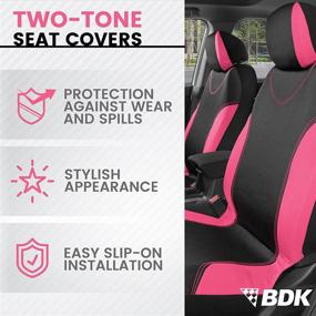 img 3 attached to 🌸 UltraSleek Pink Seat Covers for Women by BDK – Complete Full Set of Front and Rear Bench Car Seat Covers, Universal Fit for Car Auto Truck Van SUV