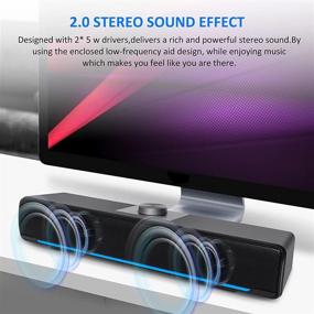 img 2 attached to 🔊 USB Powered Computer Speakers, Phission 2.0 Stereo Sound Bar Speakers with Blue LED Light and 3.5mm Aux Connection - Upgrade for PC, Desktop, Laptop, and Monitor