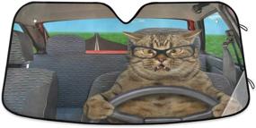 img 4 attached to Oarencol Funny Cat Driving Car Windshield Sun Shade Foldable UV Ray Sun Visor Protector Sunshade To Keep Your Vehicle Cool (55&#34