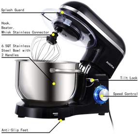 img 2 attached to 🔥 Powerful 660W Aucma Stand Mixer for Perfect Kitchen Creations - 6.5QT Size, 6-Speeds, Tilt-Head Design, Black Color