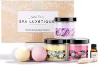 🧖 набор из 8 шт. ванных солей spa luxetique с маслом арганы — лаванда, роза, аромат ванный бомб, соль эпсом — расслабляющие ванные соли для женщин с деревянной ложкой. логотип