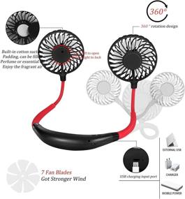 img 2 attached to 🌀 JPRui Upgraded Version Portable Neck Fan with LED Color Changing and Aromatherapy: USB Rechargeable, 360° Rotation, Strong Airflow, Lower Noise - Headphone Design for Sport, Office, Outdoor Activities, Travel (Black)