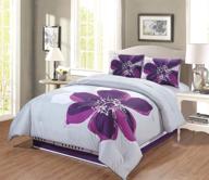 california cal king size 4-piece comforter set: grey, purple, and dark purple hibiscus floral bedding logo