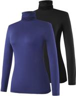 femdouce women's lightweight slim turtleneck long sleeve shirt - pack of 2: active basic undershirts, pullover turtle neck t-shirts logo