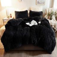 xege plush shaggy duvet cover set: luxury ultra soft crystal velvet bedding - 3 piece set with faux fur duvet cover and pillowcases: queen size, black logo