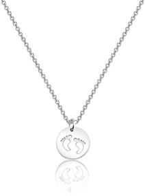 img 4 attached to Baby Feet Necklace Newborn Silver