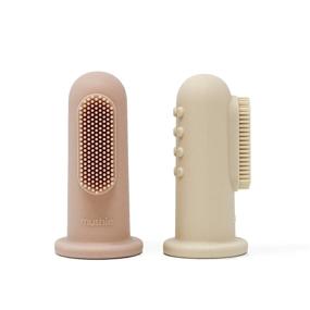 img 4 attached to Mushie Baby Finger Toothbrush Set (Blush/Shifting Sand) - Pack of 2