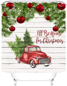 img 3 attached to 🎄 Christmas Truck Shower Curtain Set: Fast Delivery in 3-5 Days, complete with Rugs, Red Truck with Xmas Tree Bathroom Set, Waterproof Curtain, Toilet Lid Cover, and Bath Mat