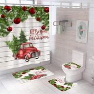 🎄 christmas truck shower curtain set: fast delivery in 3-5 days, complete with rugs, red truck with xmas tree bathroom set, waterproof curtain, toilet lid cover, and bath mat logo