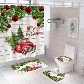 img 4 attached to 🎄 Christmas Truck Shower Curtain Set: Fast Delivery in 3-5 Days, complete with Rugs, Red Truck with Xmas Tree Bathroom Set, Waterproof Curtain, Toilet Lid Cover, and Bath Mat