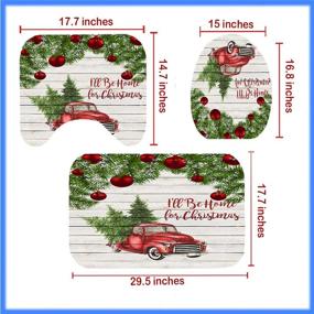 img 1 attached to 🎄 Christmas Truck Shower Curtain Set: Fast Delivery in 3-5 Days, complete with Rugs, Red Truck with Xmas Tree Bathroom Set, Waterproof Curtain, Toilet Lid Cover, and Bath Mat