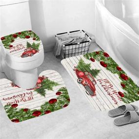 img 2 attached to 🎄 Christmas Truck Shower Curtain Set: Fast Delivery in 3-5 Days, complete with Rugs, Red Truck with Xmas Tree Bathroom Set, Waterproof Curtain, Toilet Lid Cover, and Bath Mat