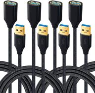 besgoods 4-pack 6ft usb 3.0 extension cable - кабель-удлинитель usb с оплеткой для жесткого диска, клавиатуры, мыши, usb-флешки, принтера - usb 3-разъем типа a на usb 3-разъем типа b - черный. логотип