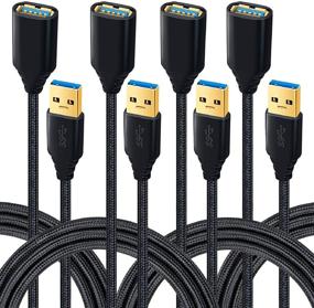 img 4 attached to Besgoods 4-Pack 6ft USB 3.0 Extension Cable - Braided USB Extender Cord for Hard Drive, Keyboard, Mouse, USB Flash Drive, Printer - A Male to Female USB 3 Extension - Black