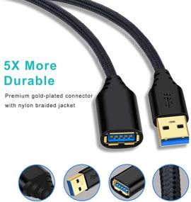 img 3 attached to Besgoods 4-Pack 6ft USB 3.0 Extension Cable - Braided USB Extender Cord for Hard Drive, Keyboard, Mouse, USB Flash Drive, Printer - A Male to Female USB 3 Extension - Black