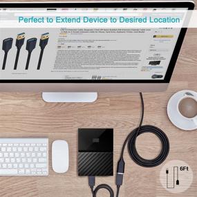 img 2 attached to Besgoods 4-Pack 6ft USB 3.0 Extension Cable - Braided USB Extender Cord for Hard Drive, Keyboard, Mouse, USB Flash Drive, Printer - A Male to Female USB 3 Extension - Black