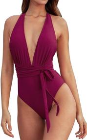 img 4 attached to 🔥 CUPSHE Women’s Solid Red Deep V Neck One Piece Swimsuit: Stylish and Sexy Bathing Suit