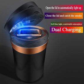 img 2 attached to Detachable Ceramics Car Ashtray with Lid Blue LED Light and Removable Lighter - EastFly Car Ashtray, Solar Energy and USB Dual Charging, Fits Most Car Cup Holders