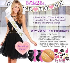 img 3 attached to 💍 Bridal Shower Decorations Set, Pink & Black Bachelorette Party Supplies Kit, Sash, Veil with Comb, Banner, Bride Tribe Temporary Tattoos, Photo Booth Props, Balloons, Wedding Engagement Accessories