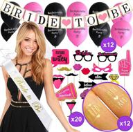 💍 bridal shower decorations set, pink & black bachelorette party supplies kit, sash, veil with comb, banner, bride tribe temporary tattoos, photo booth props, balloons, wedding engagement accessories logo