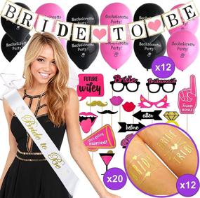 img 4 attached to 💍 Bridal Shower Decorations Set, Pink & Black Bachelorette Party Supplies Kit, Sash, Veil with Comb, Banner, Bride Tribe Temporary Tattoos, Photo Booth Props, Balloons, Wedding Engagement Accessories