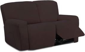 img 4 attached to 🛋️ Soft and Stretchy Microfiber Recliner Loveseat Slipcover - Easy to Wash, Furniture Protector for Kids - Fits 2 Seats Couch - Elasticity, Chocolate Brown