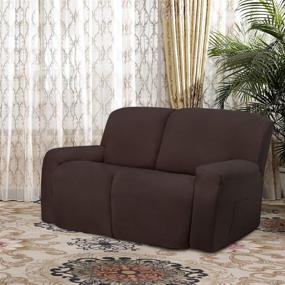 img 3 attached to 🛋️ Soft and Stretchy Microfiber Recliner Loveseat Slipcover - Easy to Wash, Furniture Protector for Kids - Fits 2 Seats Couch - Elasticity, Chocolate Brown