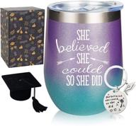 🌟 she believed she could so she did: glitter gradation 12 oz stainless steel stemless wine tumbler logo