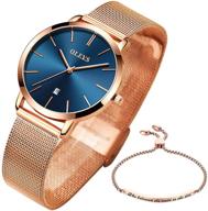 🎁 olevs women's watch gift set with rose gold bracelet - minimalist slim thin casual dress analog quartz wristwatch, waterproof, two-tone - perfect for ladies logo