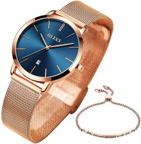 img 4 attached to 🎁 OLEVS Women's Watch Gift Set with Rose Gold Bracelet - Minimalist Slim Thin Casual Dress Analog Quartz Wristwatch, Waterproof, Two-Tone - Perfect for Ladies