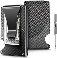 💼 premium rfid blocking minimalist carbon fiber wallet with integrated money clip - slim metal wallet holds 12 cards - perfect gifts for men and women logo