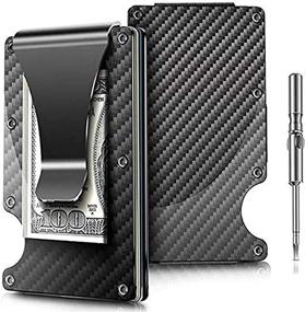 img 4 attached to 💼 Премиум кошелек Minimalist Carbon Fiber с блокировкой RFID и интегрированным денежным зажимом - тонкий металлический кошелек на 12 карточек - идеальный подарок для мужчин и женщин