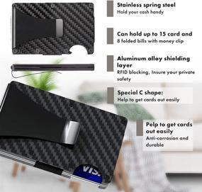 img 2 attached to 💼 Premium RFID Blocking Minimalist Carbon Fiber Wallet with Integrated Money Clip - Slim Metal Wallet Holds 12 Cards - Perfect Gifts for Men and Women