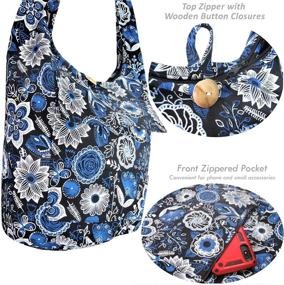 img 3 attached to 👜 Средняя сумка-хобо ручной работы для хиппи с ремешком через плечо - Синий орхидей, полностью подкладывается цветами и бабочками