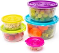 🍱 clear nesting food storage container set with lids - stackable plastic containers for kitchen pantry organization - bpa free, microwave and freezer safe - 5 pack логотип