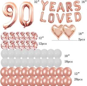 img 3 attached to 🎉 90 Years Loved Rose Gold Party Kit: Birthday or Anniversary Decorations with Latex Confetti and Foil Balloons