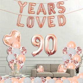 img 2 attached to 🎉 90 Years Loved Rose Gold Party Kit: Birthday or Anniversary Decorations with Latex Confetti and Foil Balloons